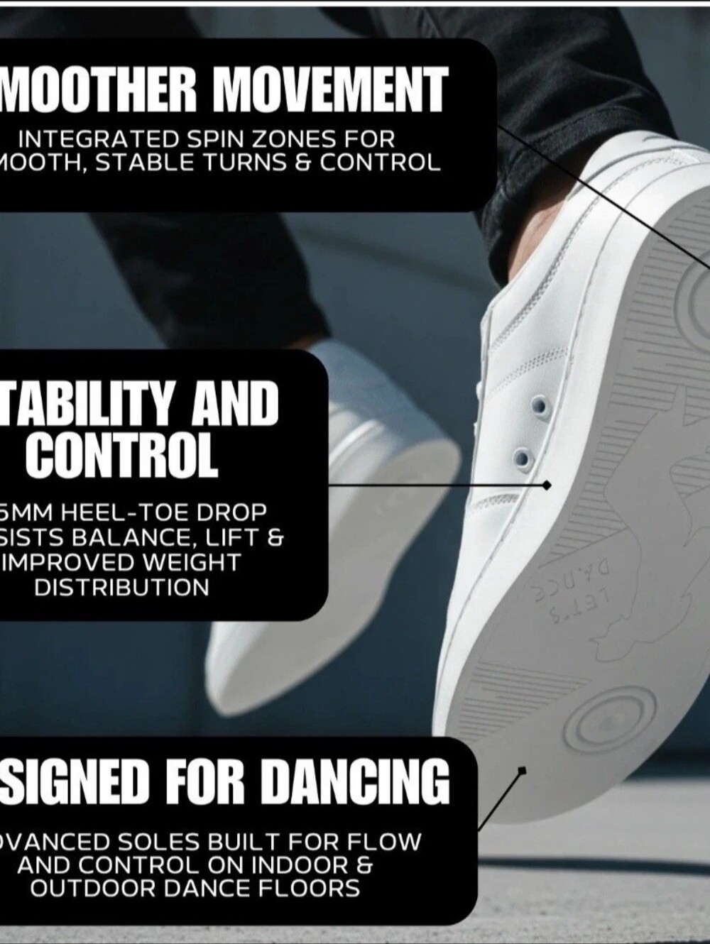 Pulse Unisex Dance Sneakers Spin Sole Comfortable Men's 6 and W's 7 Dance Shoes